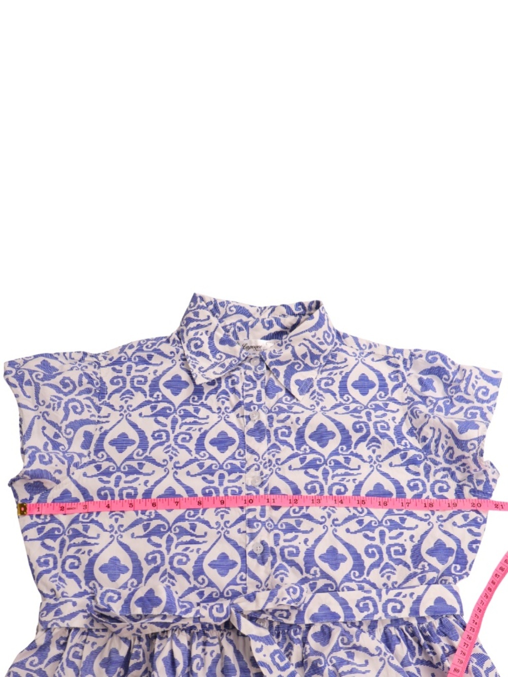 Lapogee Blue White Tile Print Shirt Dress Large - Picture 4 of 8